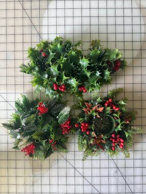 Vintage Kitsch Christmas Plastic Floral Decor Set Wreath Candle Holders Retro